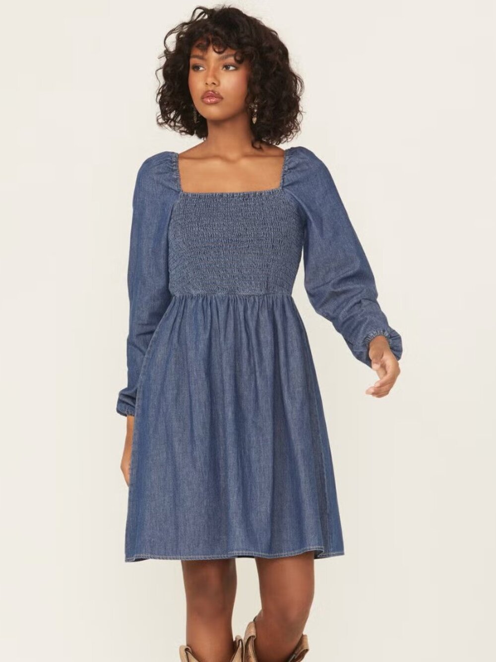 Wrangler Retro Long Sleeve Smocked Dress